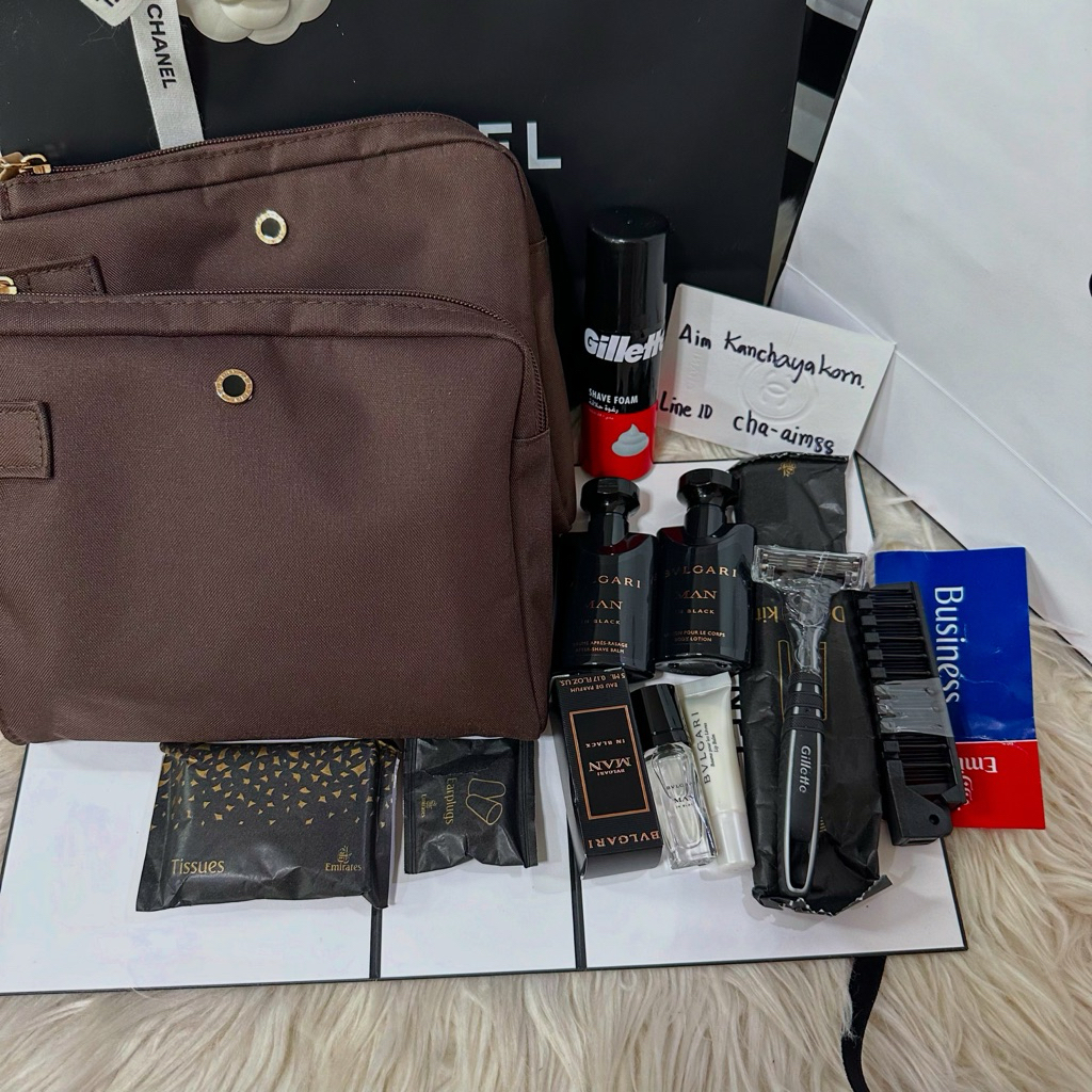 เซ็ทอาบน้ำสายการบิน Emirates ✈️ชั้น business class BVLGARI 💯10ชิ้น+กระเป๋า ตามรูป