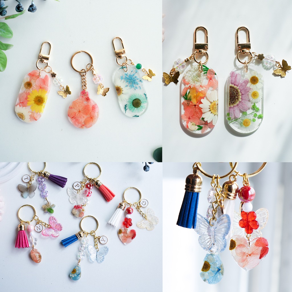พวงกุญแจดอกไม้ เรซิ่นใส ดอกไม้แห้ง พวงกุญแจเรซิ่น พวงกุญแจ แฮนด์เมด DIY