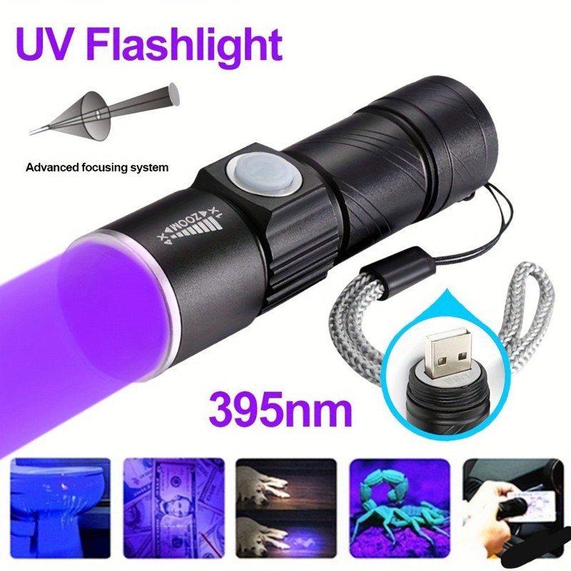 มินิ ไฟฉาย LED UV Violet แสงแบล็คไลท์ ไฟฉายตรวจสอบ 395NM