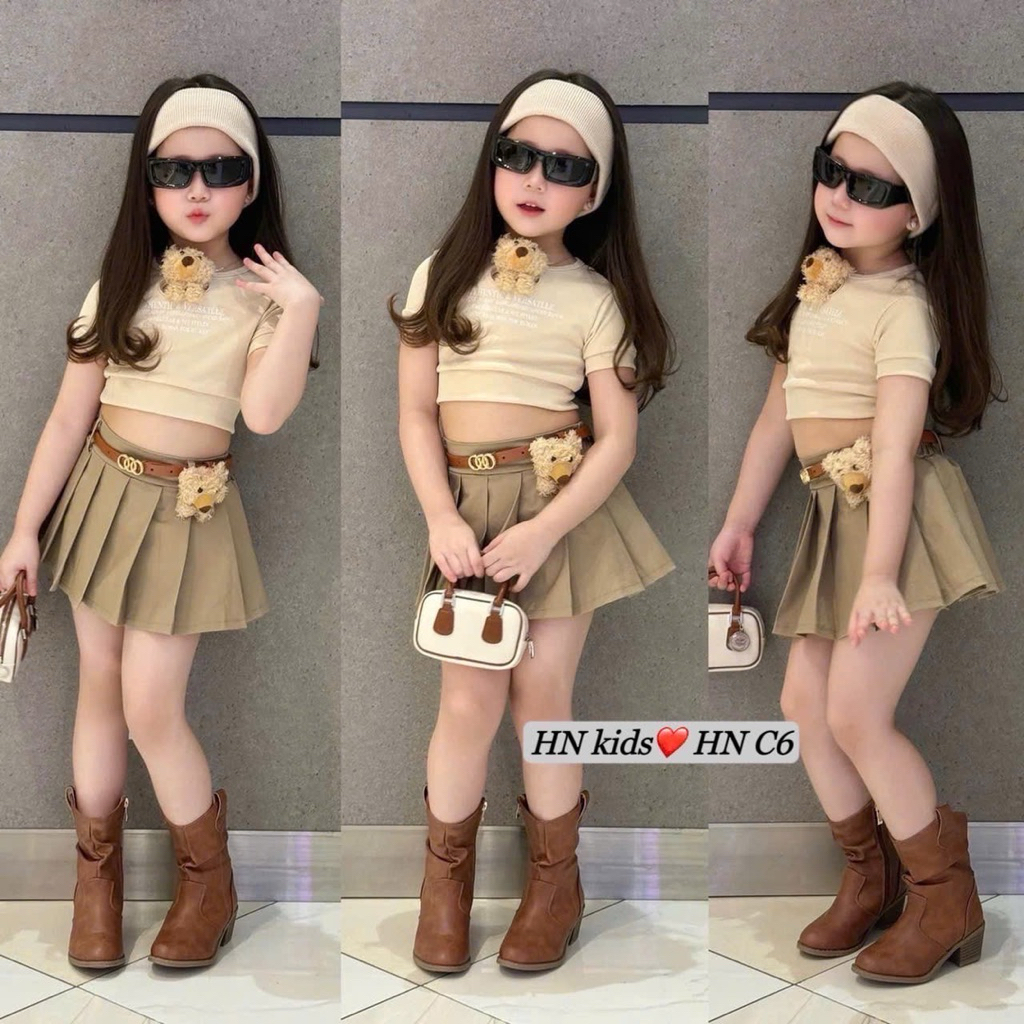 พร้อมส่ง ชุดเซตเสื้อกระโปรงตุ๊กตาหมี แถมเข็มขัด