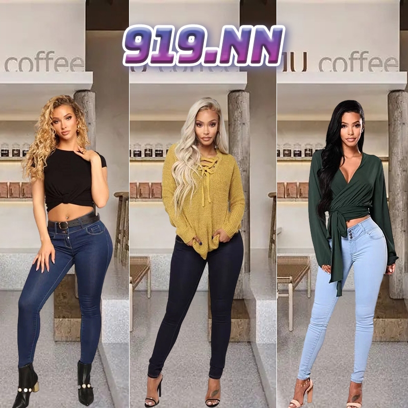 🔥919nn🔥กางเกงยีนส์ยืดเอวสูง เอวสูงปรี๊ด ผ้ายืด ความยาว เก็บสะโพก ทรงสวยมาก