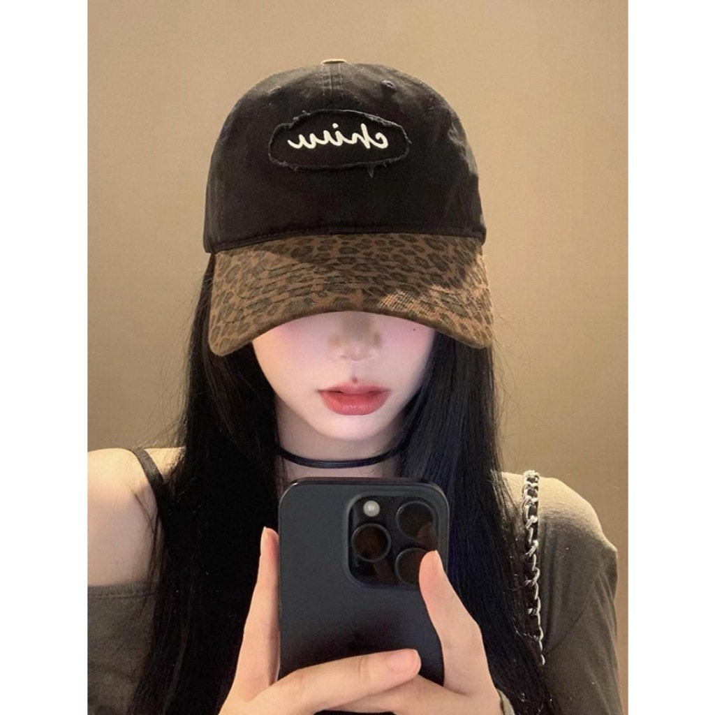 พร้อมส่ง หมวกแก๊ป Y2K หมวกเบสบอลพิมพ์เสือดาว หมวกแฟชั่น หมวกบล็อคสี 129