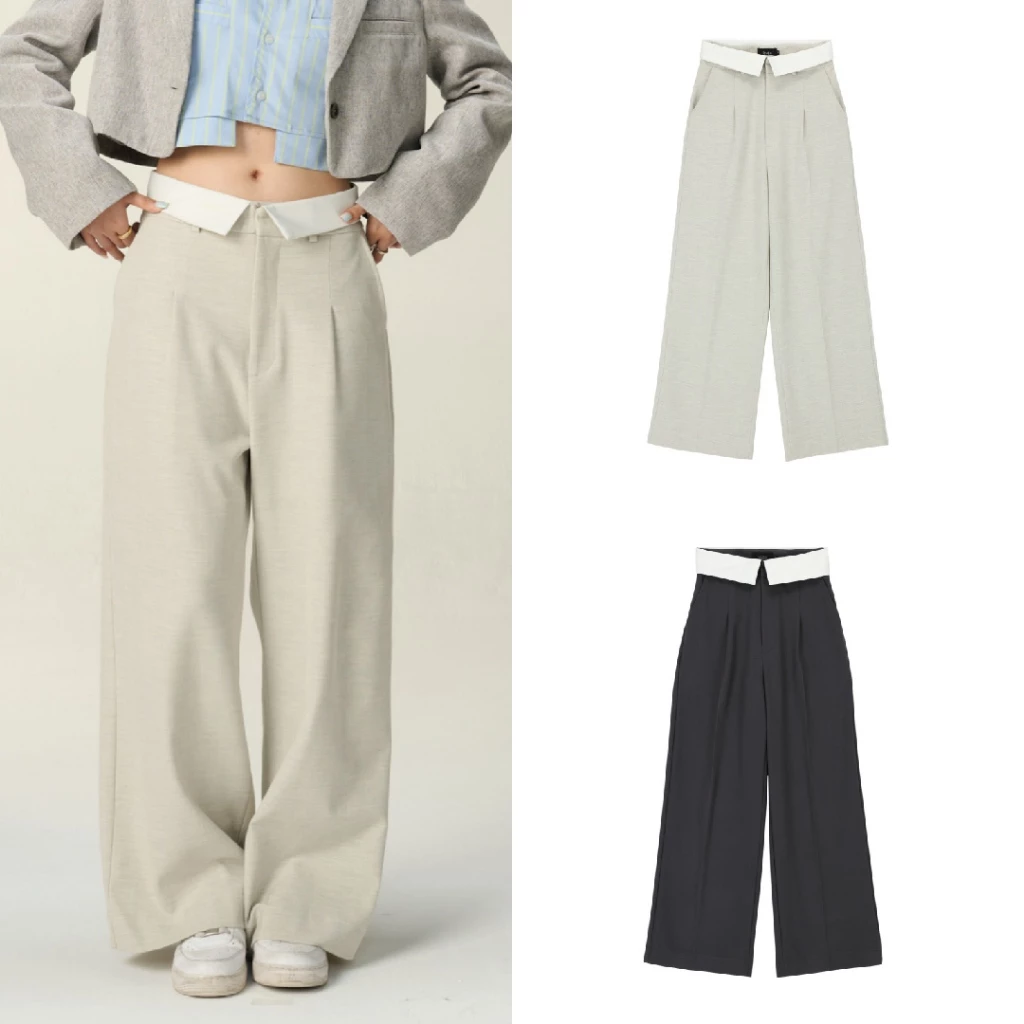 STUDIO UNKNOWN - Rome Fold Trousers กางเกงขาบานดีเทลพับขอบเอว