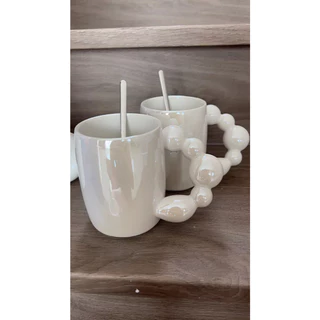 【พร้อมส่งในไทย】แก้วน้ำเซรามิ สีขาวมุก ins สำหรับร้านกาแฟถ่ายรูป สีสวย white cup