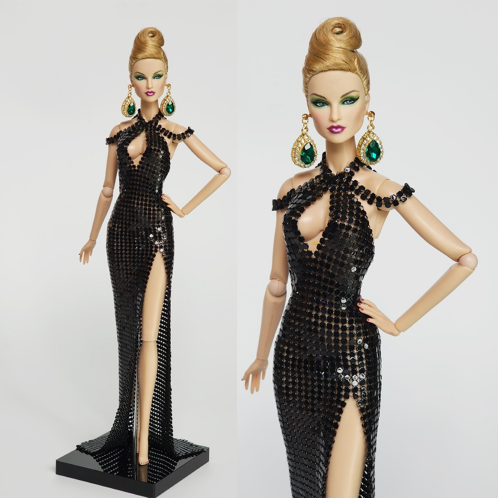 ชุดตุ๊กตา ทำมือ ตาข่ายโลหะสีดำ สำหรับบาร์บี้ Fashion Royalty Doll Barbie Silkstone Poppy Parker Nufa