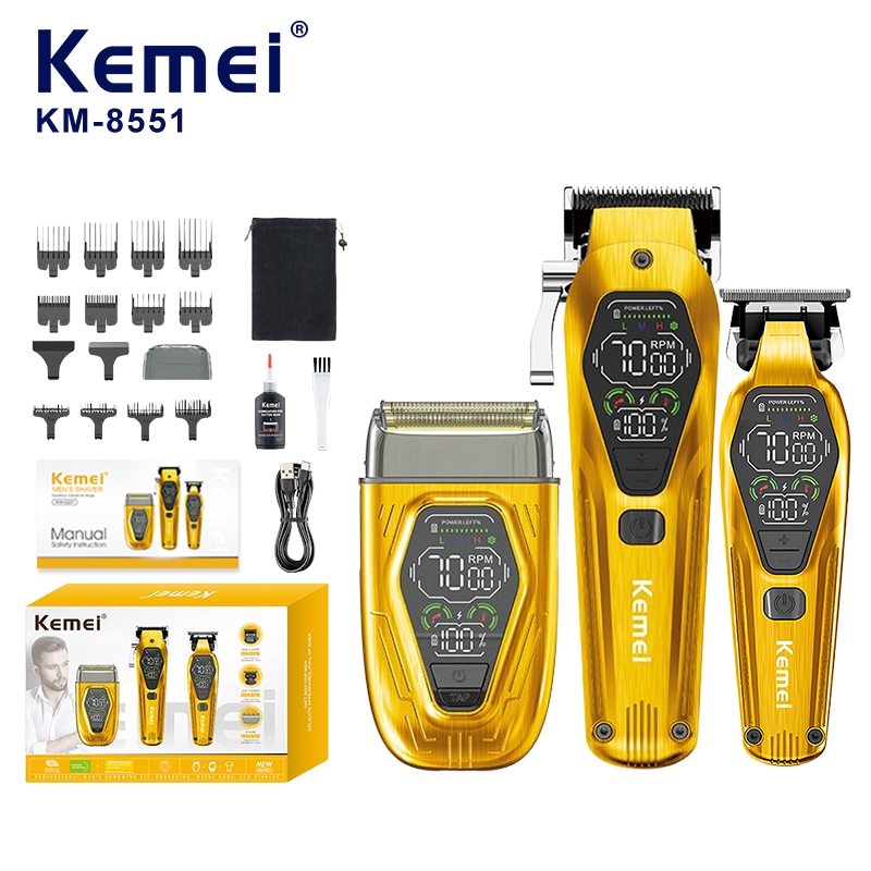 Kemei km-8551 ปัตตะเลี่ยนตัดผม แต่งลาย เครื่องหนวด ไฟฟ้า พร้อมอุปกรณ์ทั้งชุด