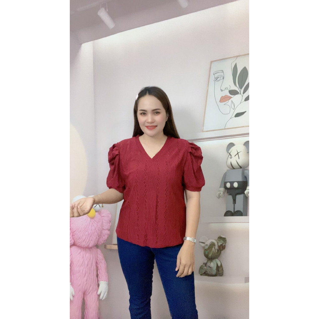 เสื้อแฟชั่นคอวีแขนตุ๊กตาแขนสั้น เสื้อสีดำ สีพื้น มีให้เลือกหลาหลายสี ใส่ได้ทุกวัย ใส่เที่ยวใส่ทำงานก รุ่น913
