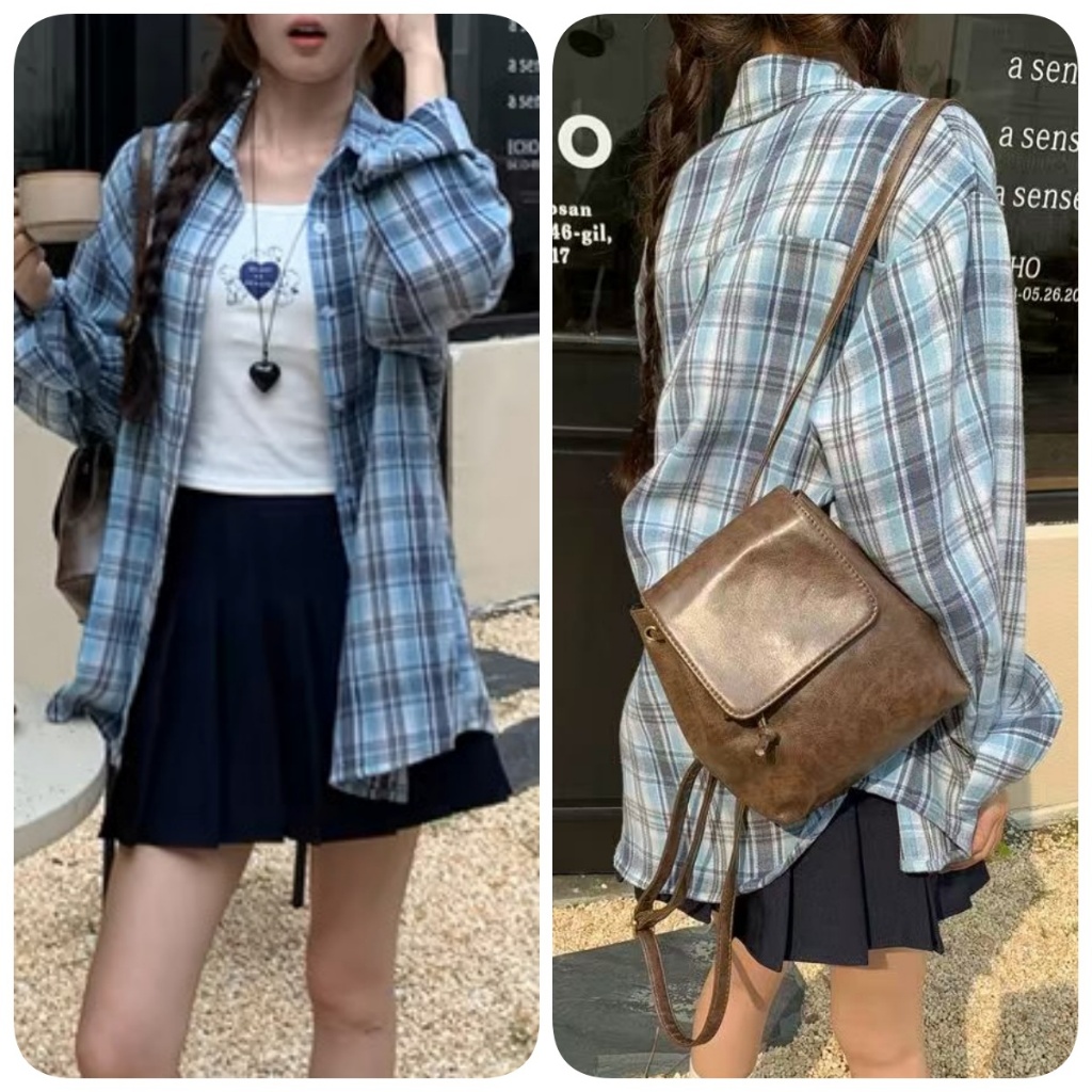 ❤️Colo field❤️ เสื้อเชิ้ตลายสก๊อต แขนยาว เสื้อกันแดดแฟชั่นสุดเก๋ สไตล์เกาหลี Oversized ผ้าน้ำหนักเบาและสะดวกสบาย