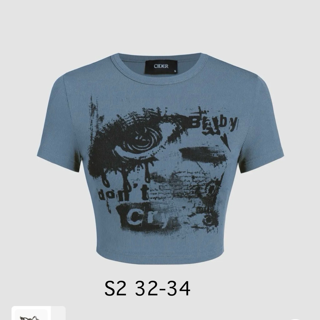 เสื้อครอปผ้าร่อง พิมพ์ลาย cider