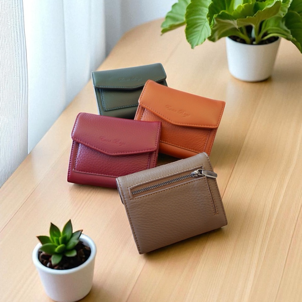 รุ่น Char(ชาร์)กปต.3พับสั้นกระดุม บาง พกง่าย หนังวัวแท้