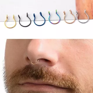 ห่วงจมูก ไม่ต้องเจาะ Fake Septum Medical Titanium Nose Ring Silver Gold Body Clip - 1 ชิ้น