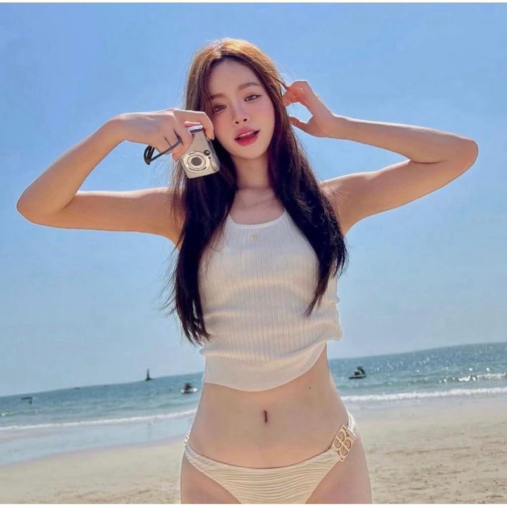 prime official -  chiara knit crop top เสื้อครอปสีขาว (usedonce) 🪻🧵🧸✨