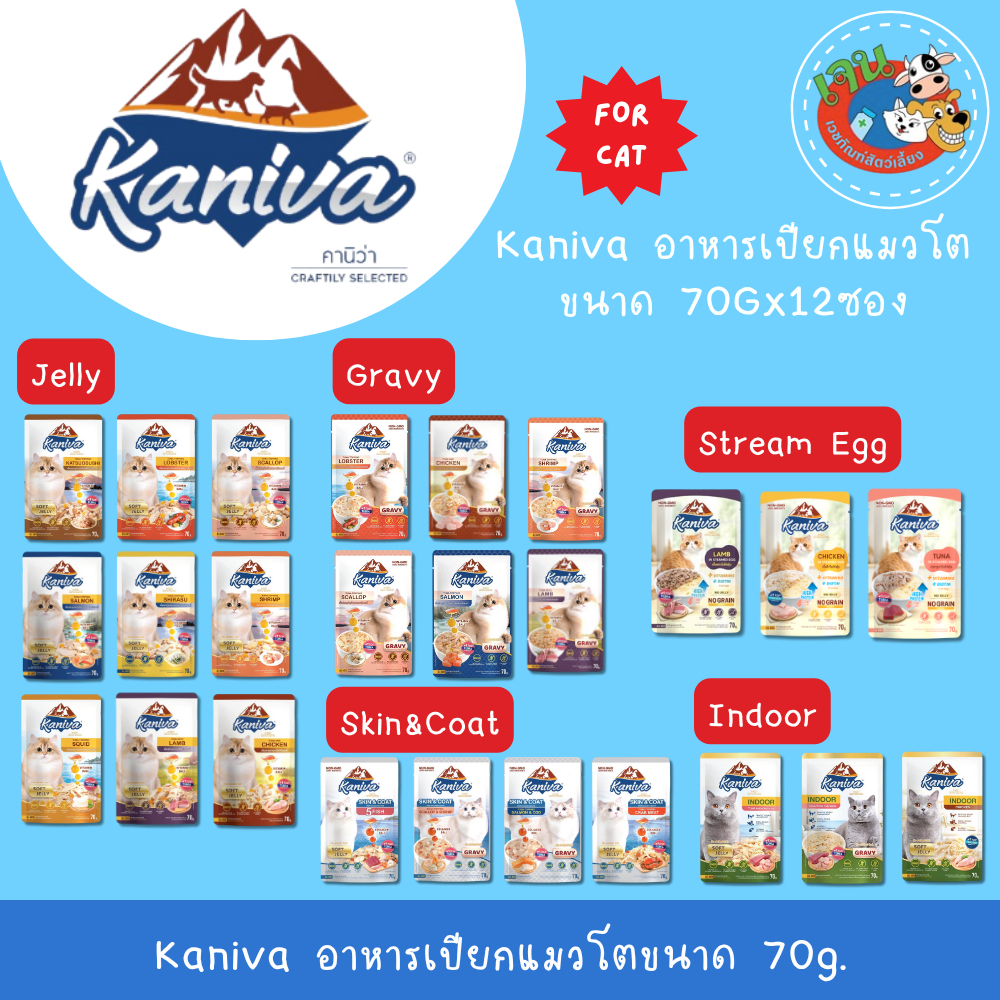 Kaniva คานิว่า อาหารเปียกแมว ทุกสูตร ทุกช่วงวัย 70g*1โหล