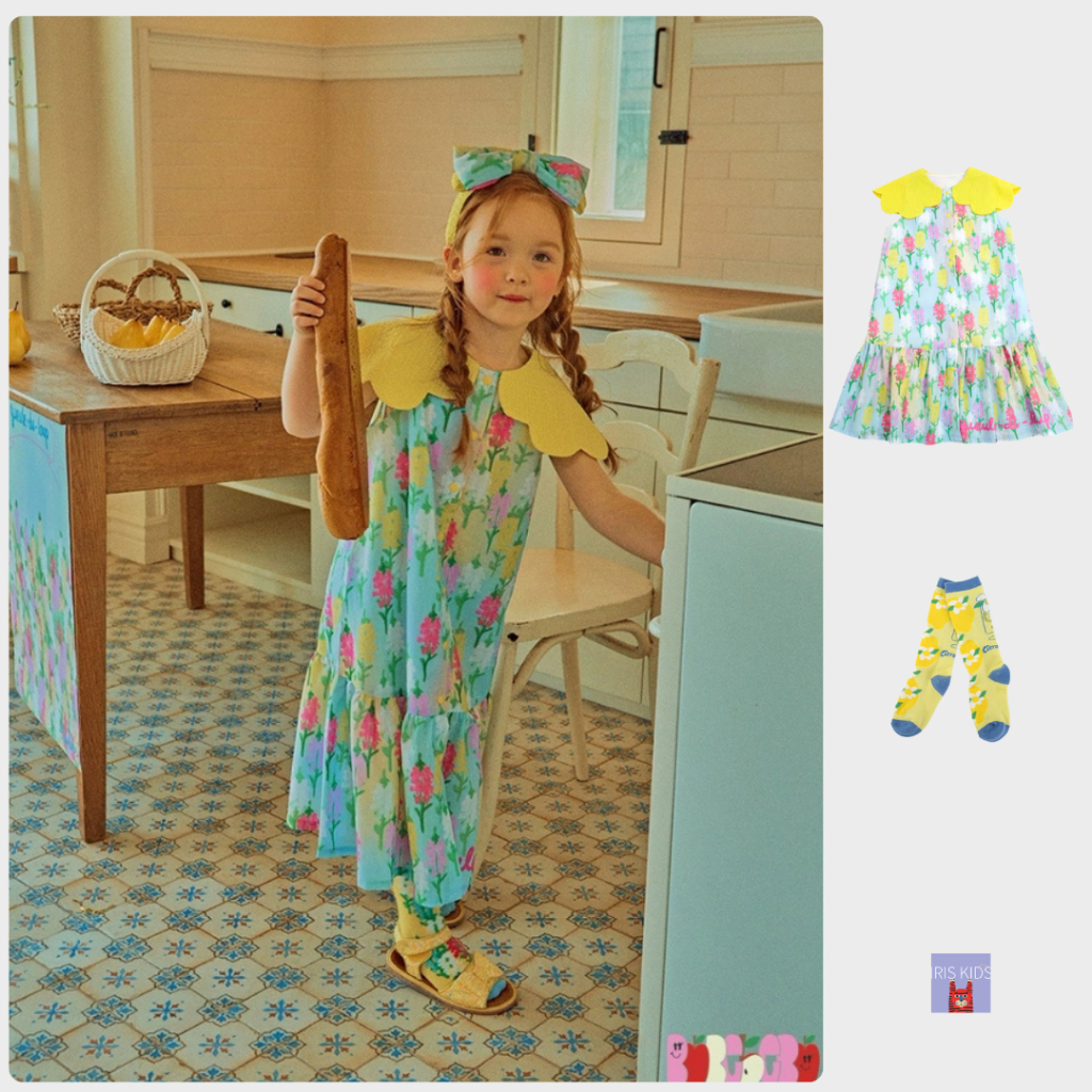 【พร้อมส่ง】Iris kids IKD084  Floral dress ชุดเดรสเด็กผู้หญิง สไตล์เกาหลี ใส่เที่ยว ผ้านิ่มใส่สบาย