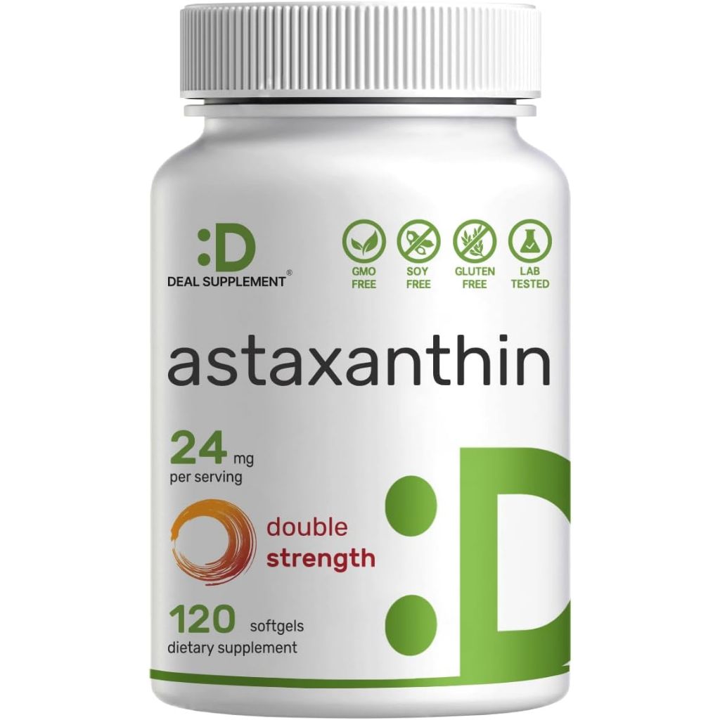 Astaxanthin 24mg-120 Softgels – Double Strength Microalgae – Antioxidant Supplements for Skin, Eyes,