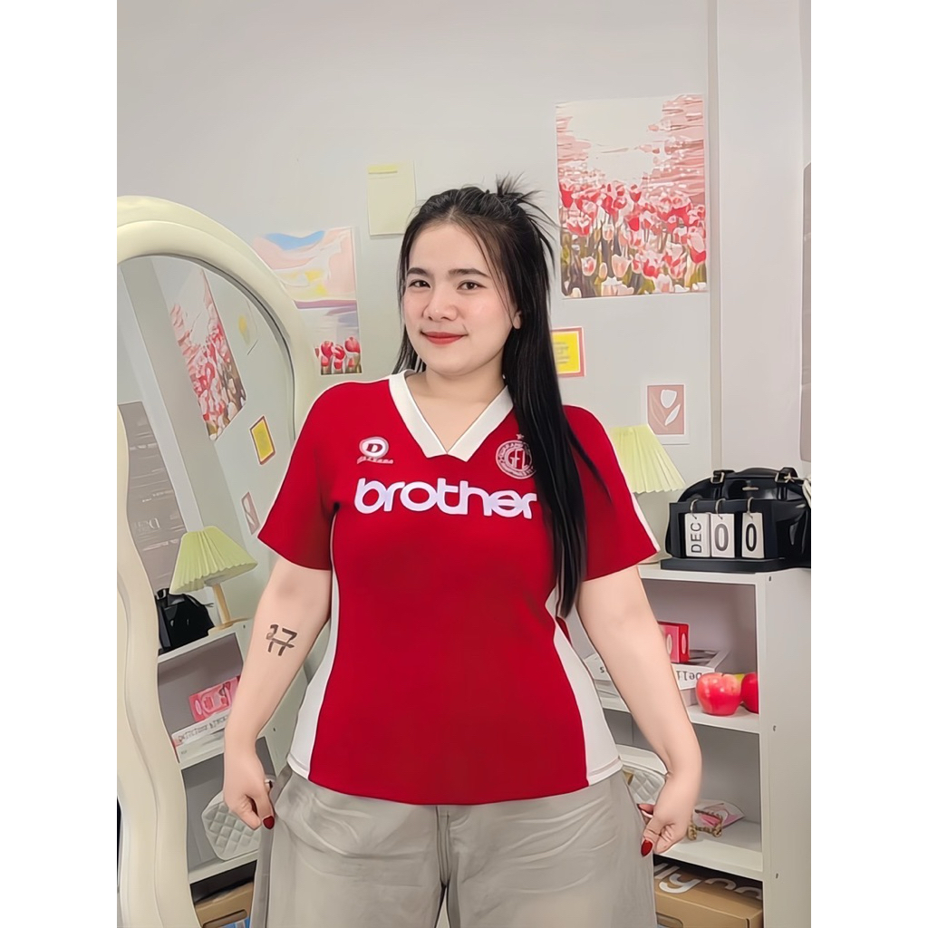 ย 38ใหม่เสื้อยืดคอวีตัวยาวกีฬาสาวอวบ ผ้ายูนิโคล่พรีเมี่ยม อก38-52