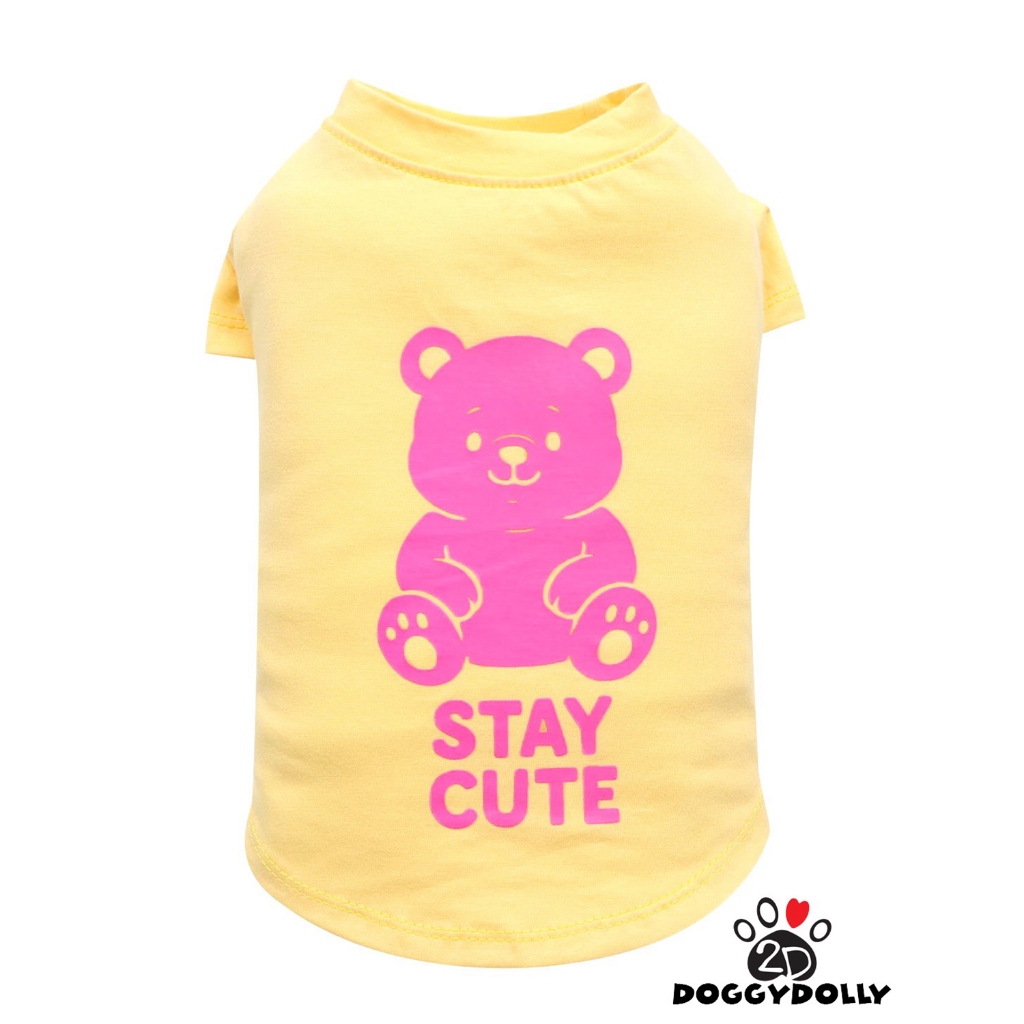 Petcloths -Doggydolly เสื้อผ้าแฟชั่น สัตว์เลี้ยง หมาแมว ผ้ายืด คอกลม มีแขน สีเหลือง ลายหมีน้อย ขนาดไซส์ 1-9โล T935