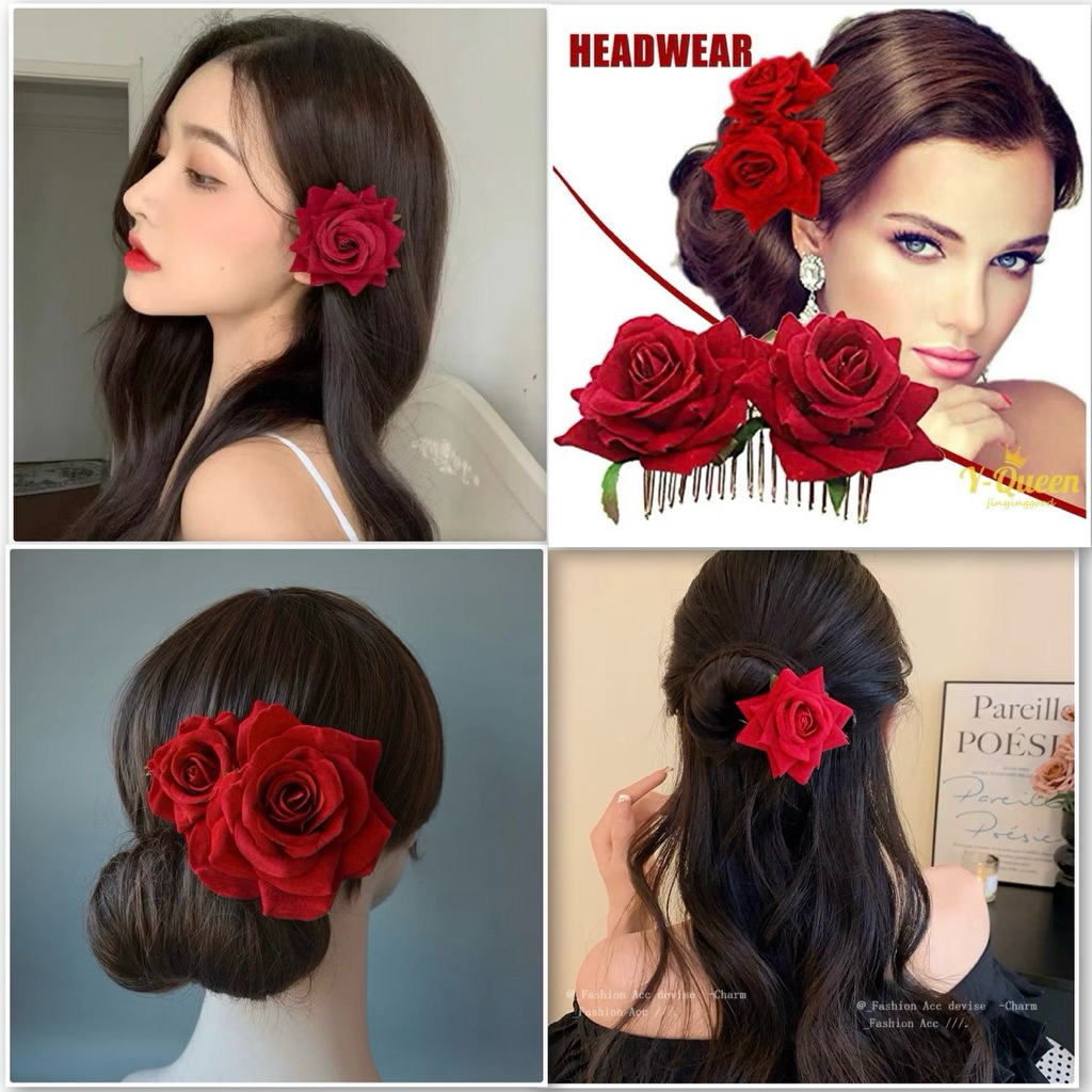 SET N029 พร้อมส่ง กิ๊บปักผมเจ้าสาว  ปิ่นดอก​กุหลาบประด้บผม เครื่องประดับปิ่นปักผม​ กุหลาบ​  กิ๊ฟเเต่งผม  กิ๊บประดับผม​