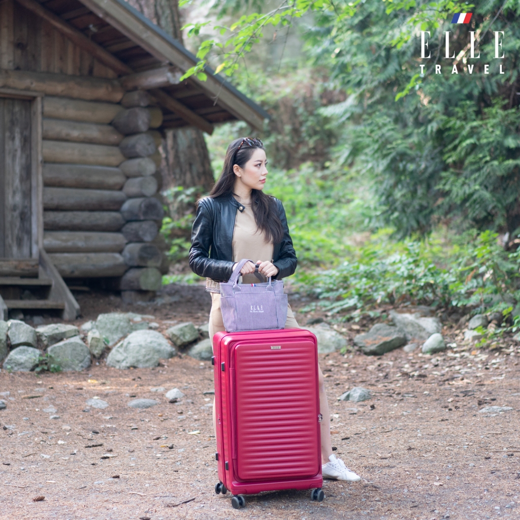 ELLE Travel Ripple Collection, Trunk 29" Luggage, 100% Polycarbonate (PC), Front Opening, double Coil Secure Zipper,