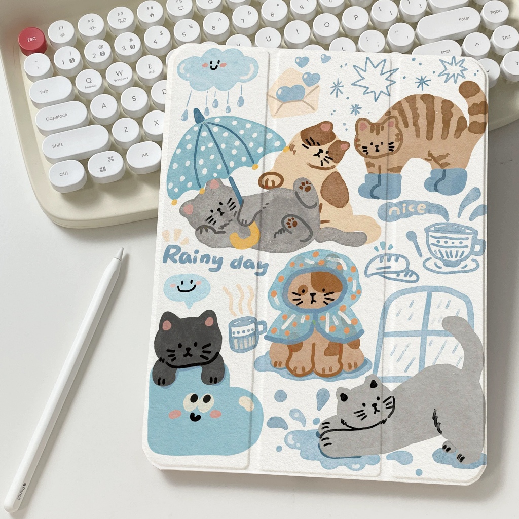 💥พร้อมส่ง💥case iPad Air8 Air7 11 Gen11 ที่ใส่ปากกา ลูกแมววันฝนตก เคส iPad Gen10 Gen11Gen9 Pro11 2024