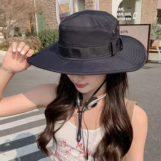 หมวกบักเก็ตเดินป่า ใส่เที่ยว เดินป่า หมวกปีกกว้าง กันแดด ตั้งแคมป์ ปีนเขา มีสายคล้องคอ (B154)