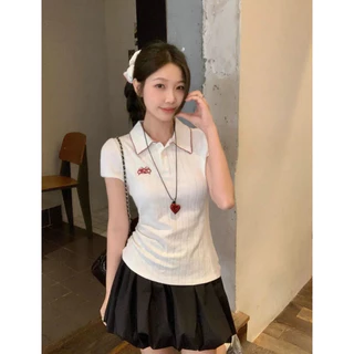 🌸พร้อ​มส่ง🌸เสื้อยืดแขนสั้นคอปก เสื้อคอปกกระดุมหน้า ผ้านิ่ม ใส่บาย มินิมอล สไตล์เกาหลี summer