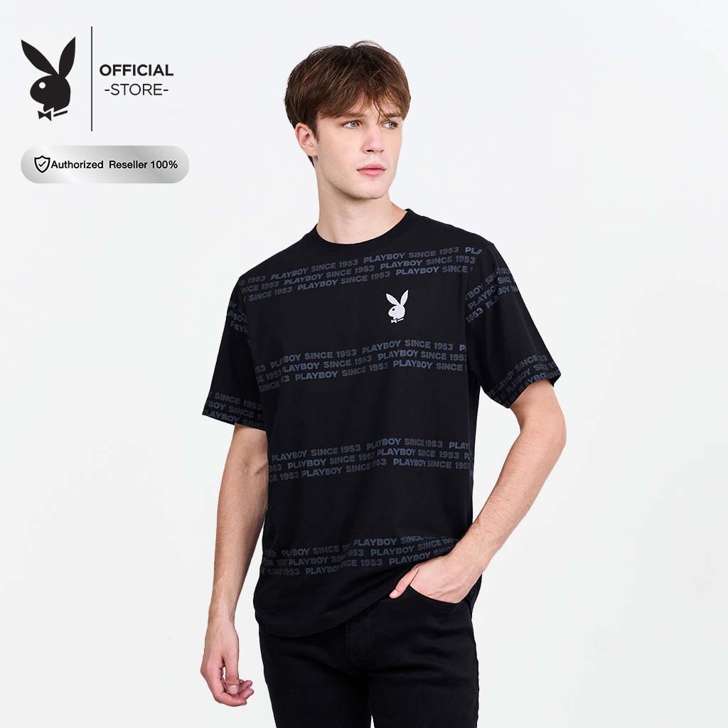 PLAYBOY เสื้อยืดคอกลมแขนสั้นพิมพ์ P1MT255TB012BK
