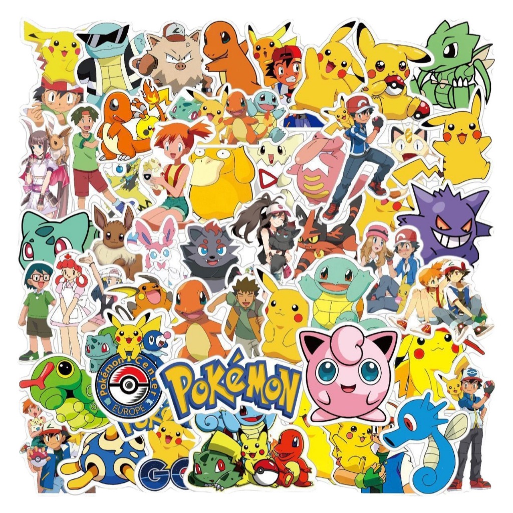 สติ๊กเกอร์ โปเกม่อน การ์ตูน สัตว์พลังสายฟ้า  แฟนตาซีดังยุค 90 เกม 50pcs Pokemon Sticker