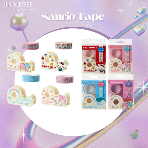 Sanrio เทป พร้อมแท่นตัดเทป เทปSanrio tape kitty mymelody Cinnamonroll little twin star ของแท้จากญี่ปุ่น