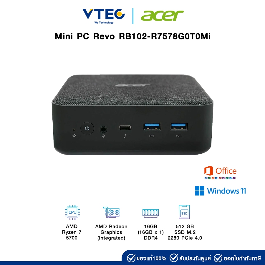 Mini PC ACER Revo RB102-R7578G0T0Mi | Ryzen 7 5700 | 16GB DDR4 | 512GB M.2 | Radeon Graphics | Windo