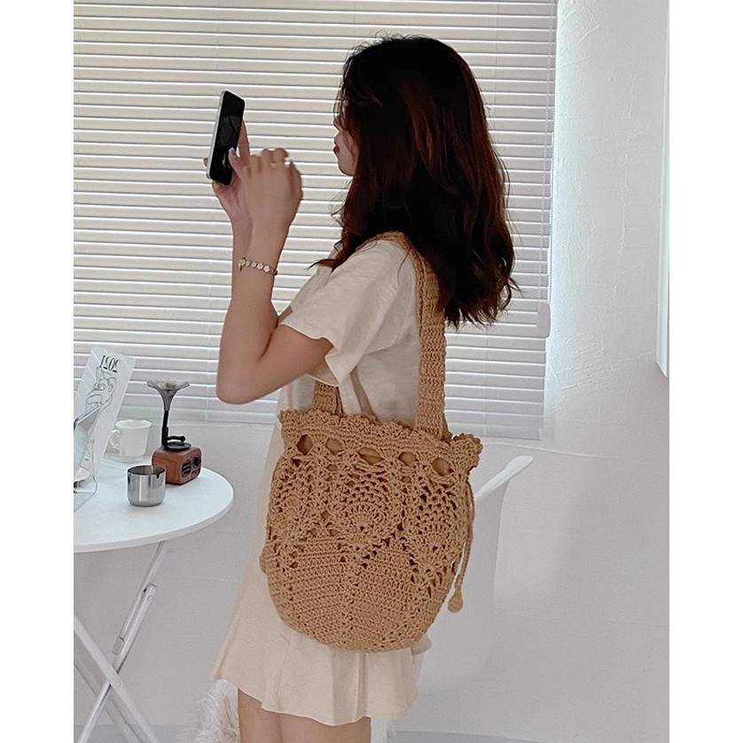 พร้อมส่ง 2 สี กระเป๋าถัก งานถักลายน่ารัก ถักลาย มีซับใน งานถักสวย P368 ราคา ถูกที่สุด ดีลบีเคเค แกลเลอรีภาพที่ 7