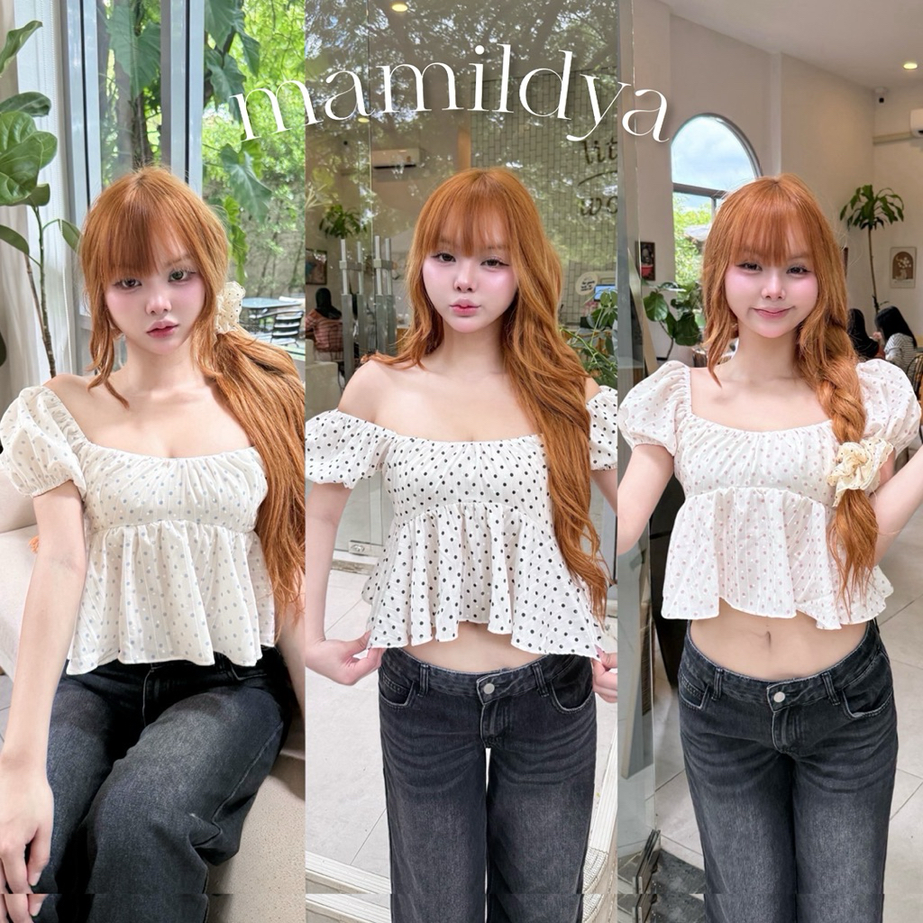 🌟Mamildya.shop🌟 เสื้อแขนตุ๊กตา ผ้าลายจุด/ L1-4/NUSA-ยูกลับ