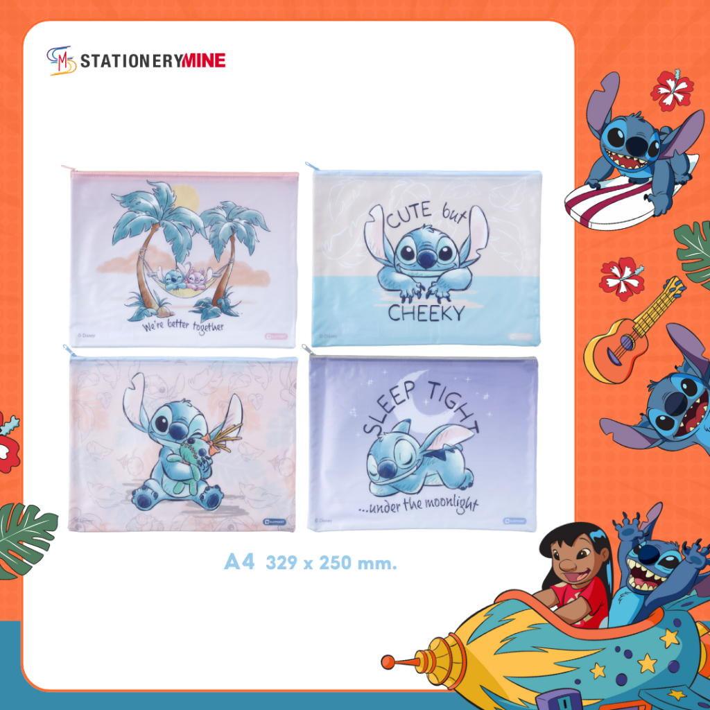 Elephant ตราช้าง กระเป๋าดินสอ กระเป๋าซิปพลาสติก Stitch ขนาด A4 คละสี จำนวน 1 ชิ้น