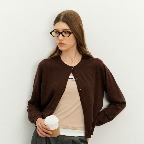 Withit W embroidery cardigan คาร์ดิแกนคอกลมสีพื้น - OTW20706