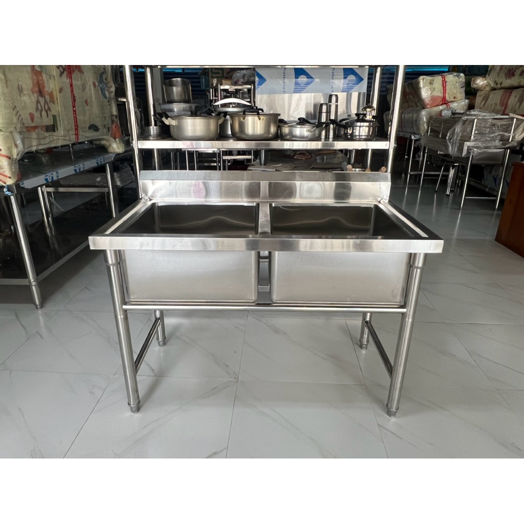 ซิ้งค์ล้างจานสแตนเลส อ่างล้างจาน 2 หลุม ( จัมโบ้ ) แข็งแรง ทนทาน ขนาด 120*66*80cm.