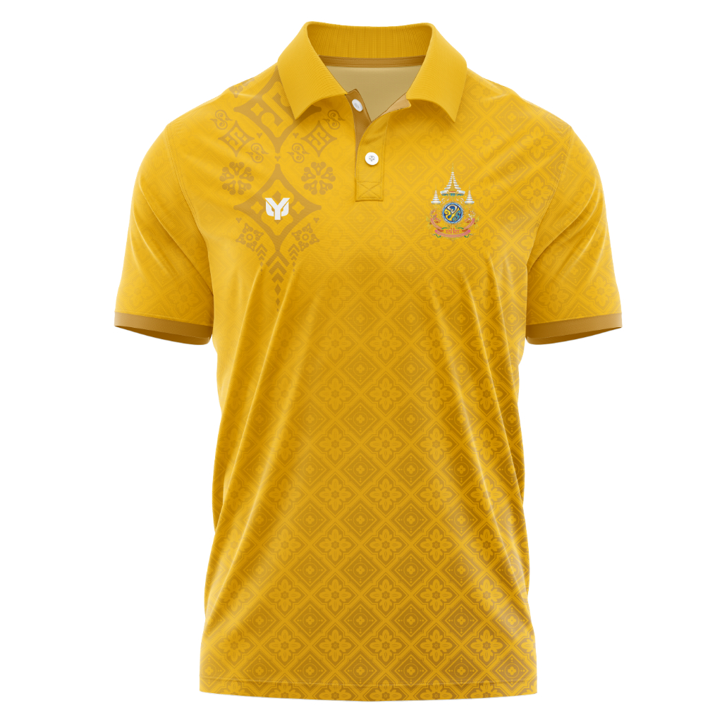 เสื้อเหลืองลายไทย ตราสัญลักษณ์ 72พรรษา ลายดอกรักราษฎร์ภักดี - Y3