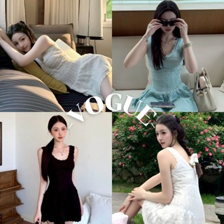 Vogue🌟พร้อมส่ง🌟 มินิเดรสไหมพรม แขนกุด ผ้านุ่มนิ่มใส่สบาย สีพ…