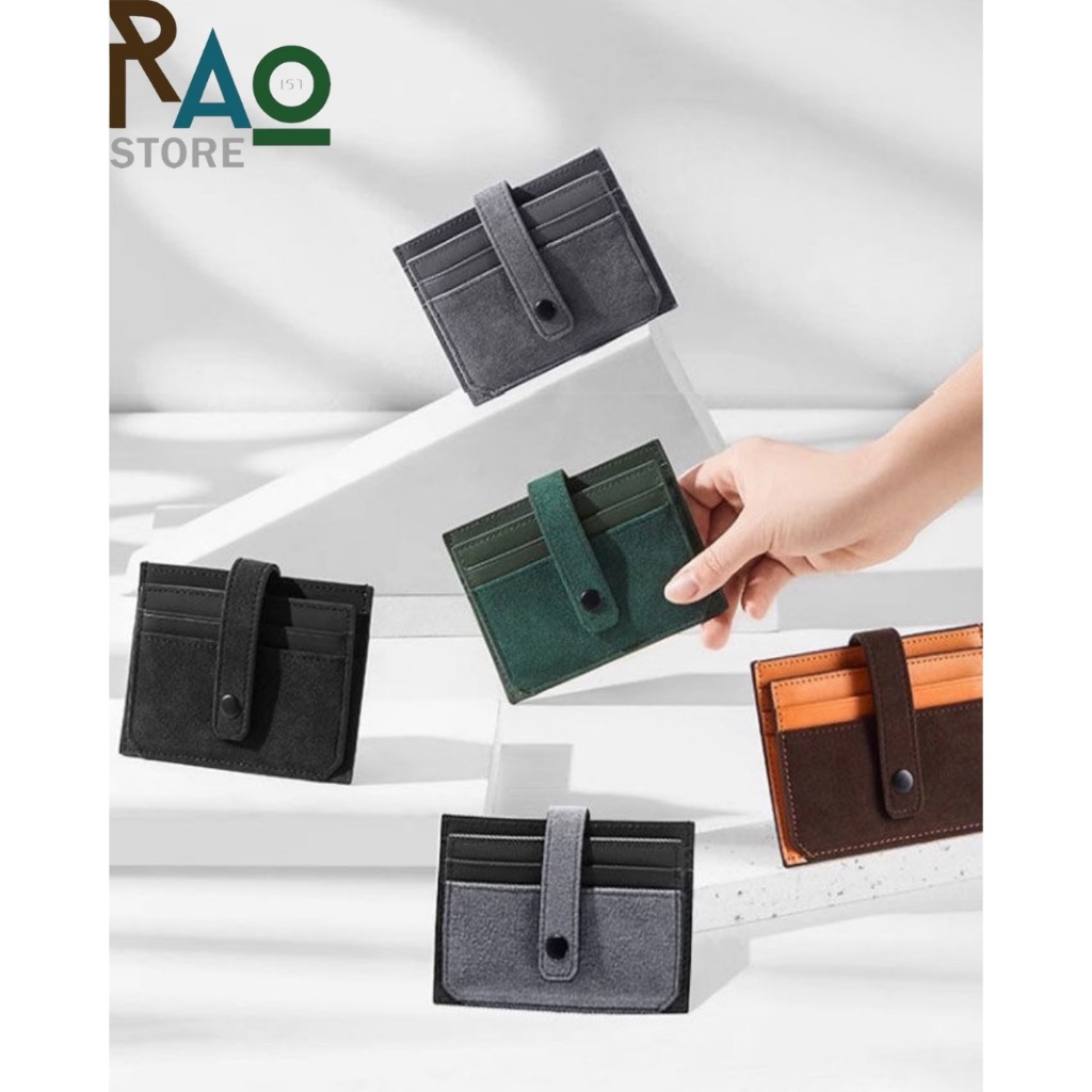 RAO Store พร้อมส่ง ซองหนังใส่บัตร กระเป๋าใส่บัตรรุ่นบาง วัสดุเป็นหนังPVC ใส่บัตรได้10ใบ ปิดด้วยกระดุมแป๊ก