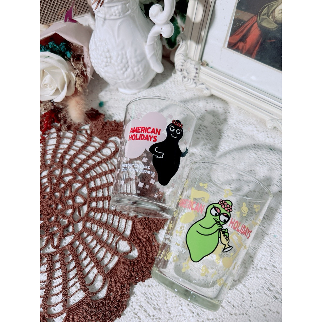 💚 Barbapapa🥛2000a.t.&kodansha mister donut🍩แก้วใสลายรอบใบ🎼