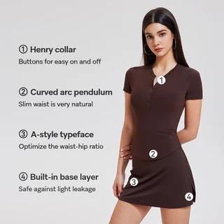 Cosleaf เสื้อออกกำลังกายแขนสั้น ดีไซน์กระดุมครึ่งตัวเข้ารูป กระโปรงทรงตรงมีซับในตัวผ้าเย็เบาสบายไปเที่ยวค่าเฟ่ได้ทุกลุค
