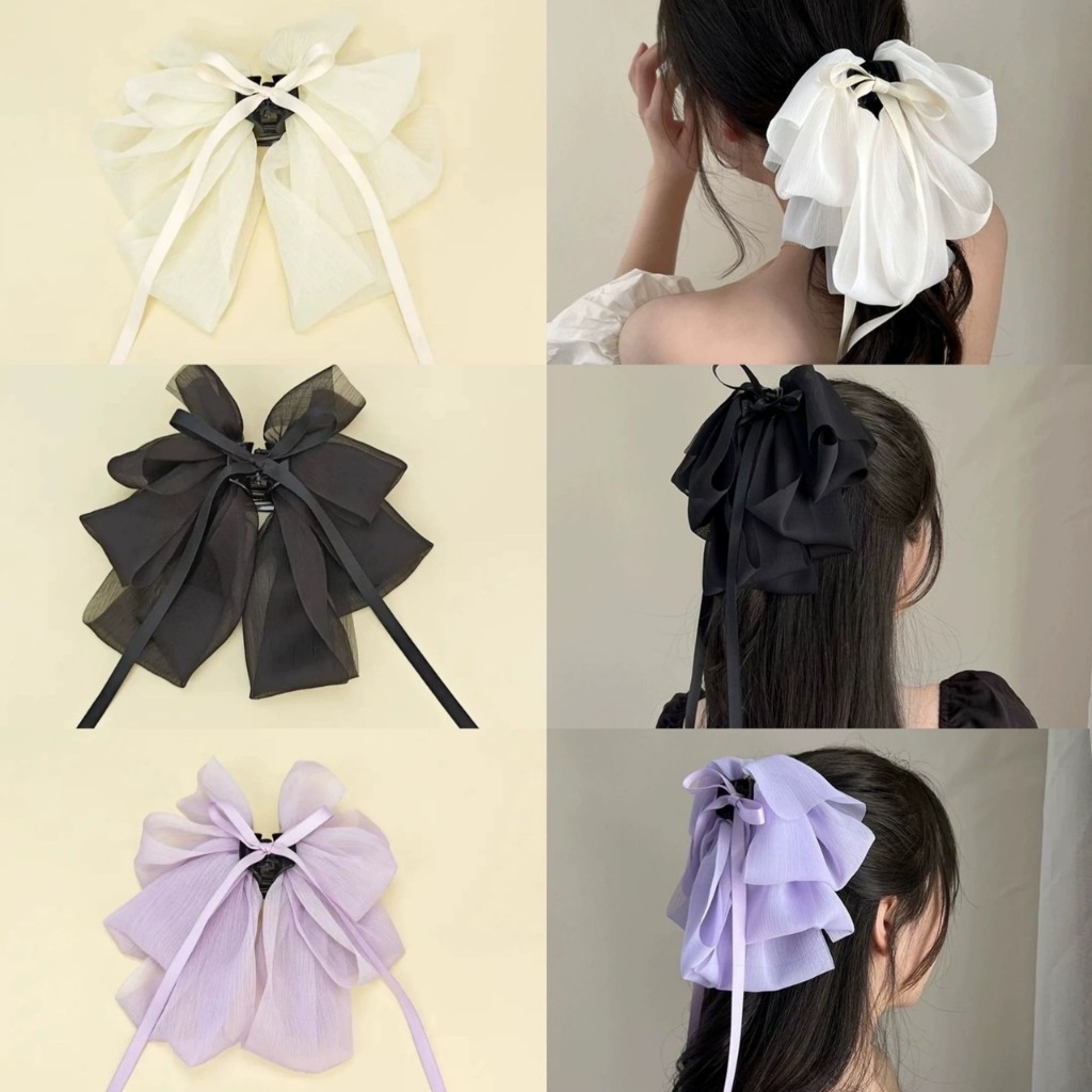 พร้อมส่ง! ราคา/ชิ้น กิ๊บโบว์ผ้าชีฟองพริ้ว รุ่น Long Ribbon ผ้าระบาย แต่งริบบิ้นห้อย สไตล์หวาน เนื้องานเกาหลี พรีเมี่ยม