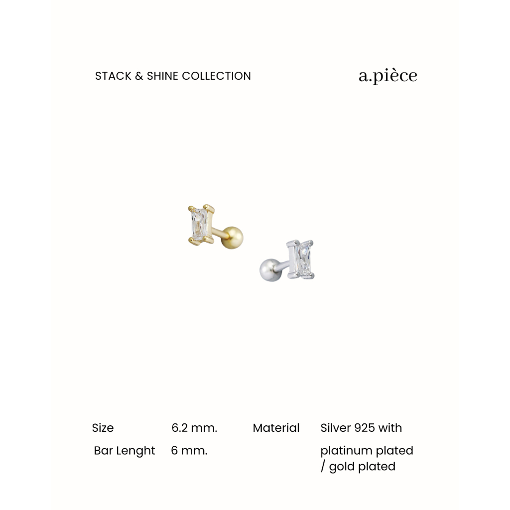 A.piece จิวเงินแท้ Stack & shine collection [all silver 925] Baguette cubic piercing