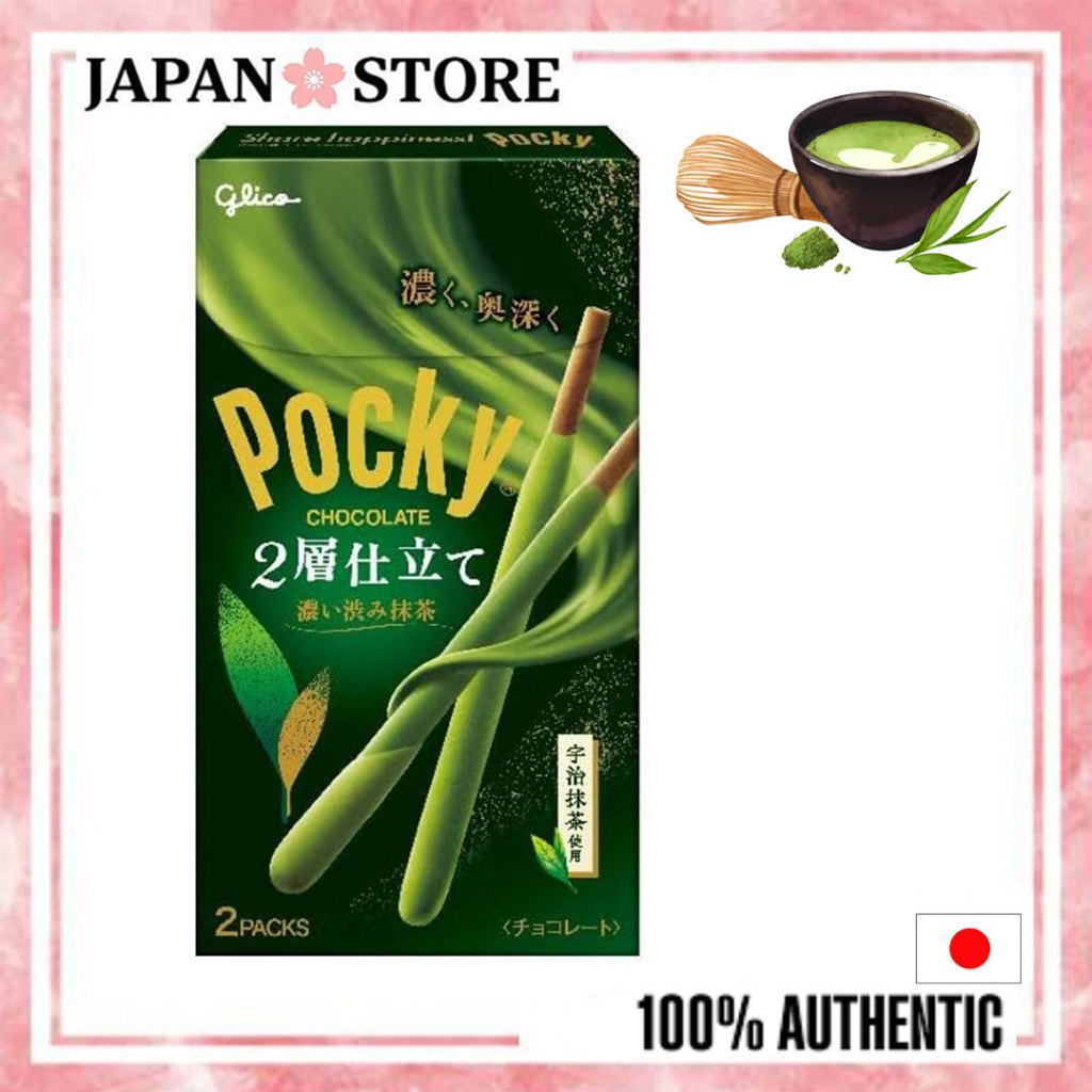 【Direct from Japan】Ezaki Glico Pocky 2 ชั้น, หนา, Matcha Abtringent, Ezaki Glico, ขนมหวาน, ตลก, ช็อค