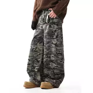 (🔥จัดส่งด่วน 1 วัน!) 22wrldwidee Retro Camouflage Workwear Jeans กางเกงยีนส์ลายทหาร ทรงบอลลูน คาร์โก้(KR1679)