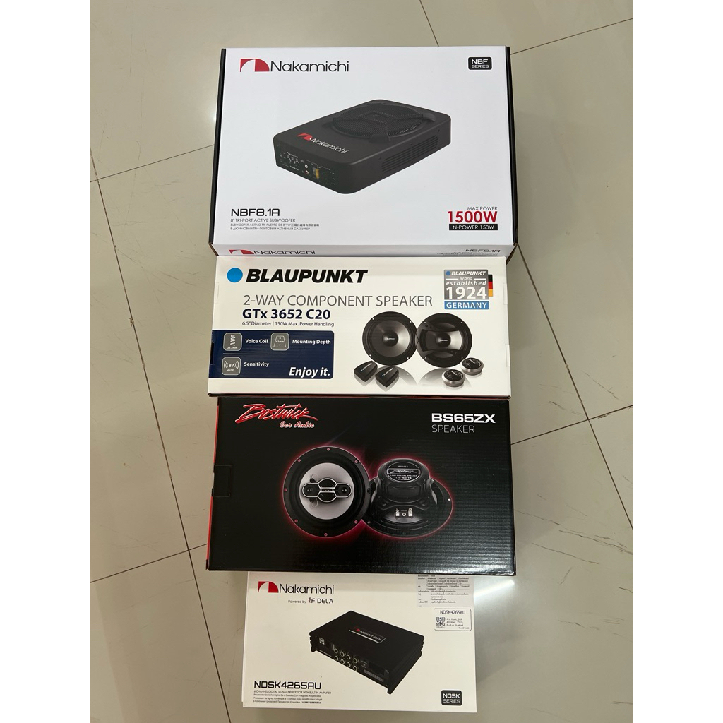 ชุดละ 10650บาท 8“ Subbox Nakamichi 1ตัว DSP NAKAMICHI 1ตัว 6.5”แยกชิ้น 1คู่ 6.5“แกนร่วม 1คู่ ลำโพงติ