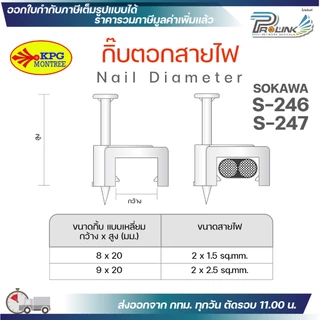 (แบ่งขาย) SOKAWA กิ๊บตอกสายไฟ รัดสาย VAF VFF 2x1.5 2x2.5 ขนาด 8mm 9mm