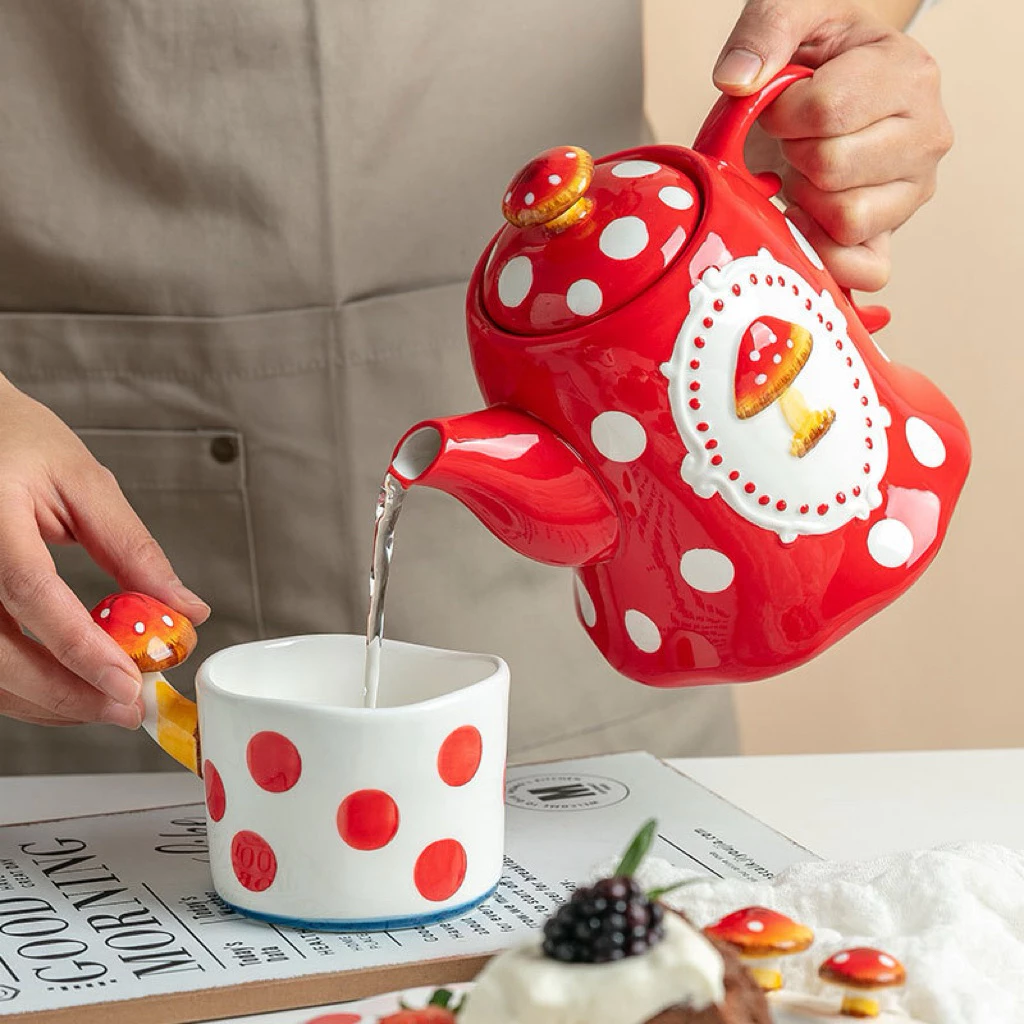 พร้อมส่งจากไทย💖Mushroom Tea Set เซ็ตกาน้ำชา แก้วน้ำ จานชามลายจุด รูปเห็ด เซ็ตชงชา ชงมัทฉะน่ารักๆ เซรามิก thumbnail 3