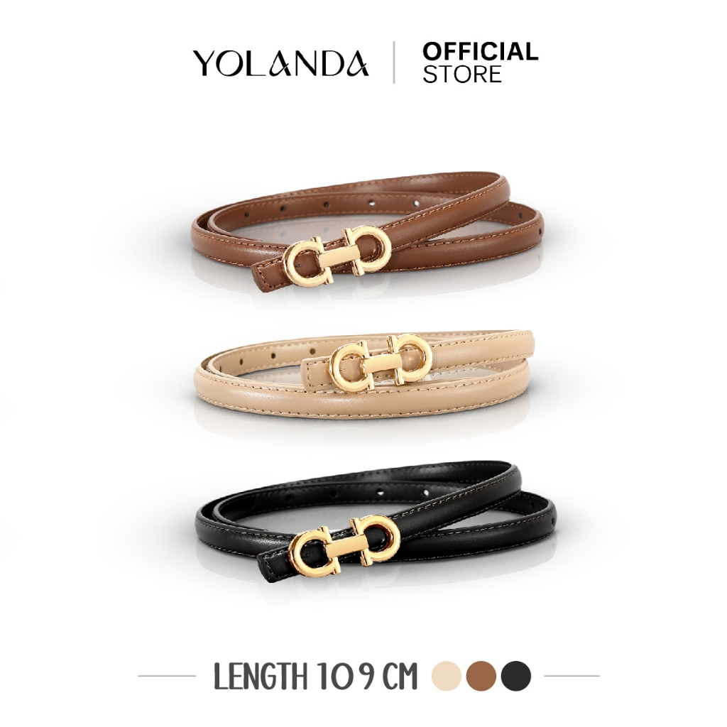 Yolanda เข็มขัดผู้หญิง หนัง PU หัวเข็มขัดทอง ดีไซน์คลาสสิก สไตล์เกาหลี เส้นเล็ก ใส่ง่าย แมทง่าย ใส่ได้ทุกวัน FF1609