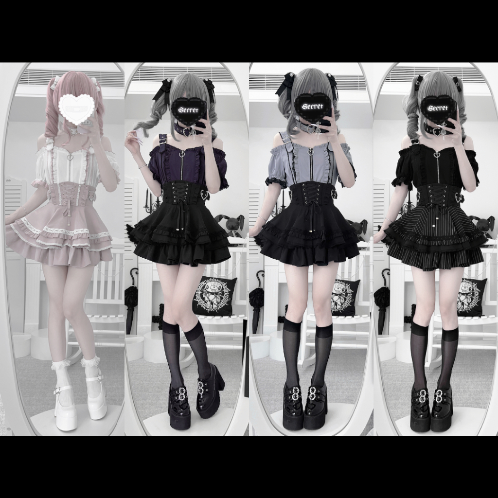 (สอบถามก่อนสั่งซื้อ)🖤 แบรนด์ #GingaU ชุด jirai kei สวยๆสไตล์ญี่ปุ่นน่ารัก (1TCS664)
