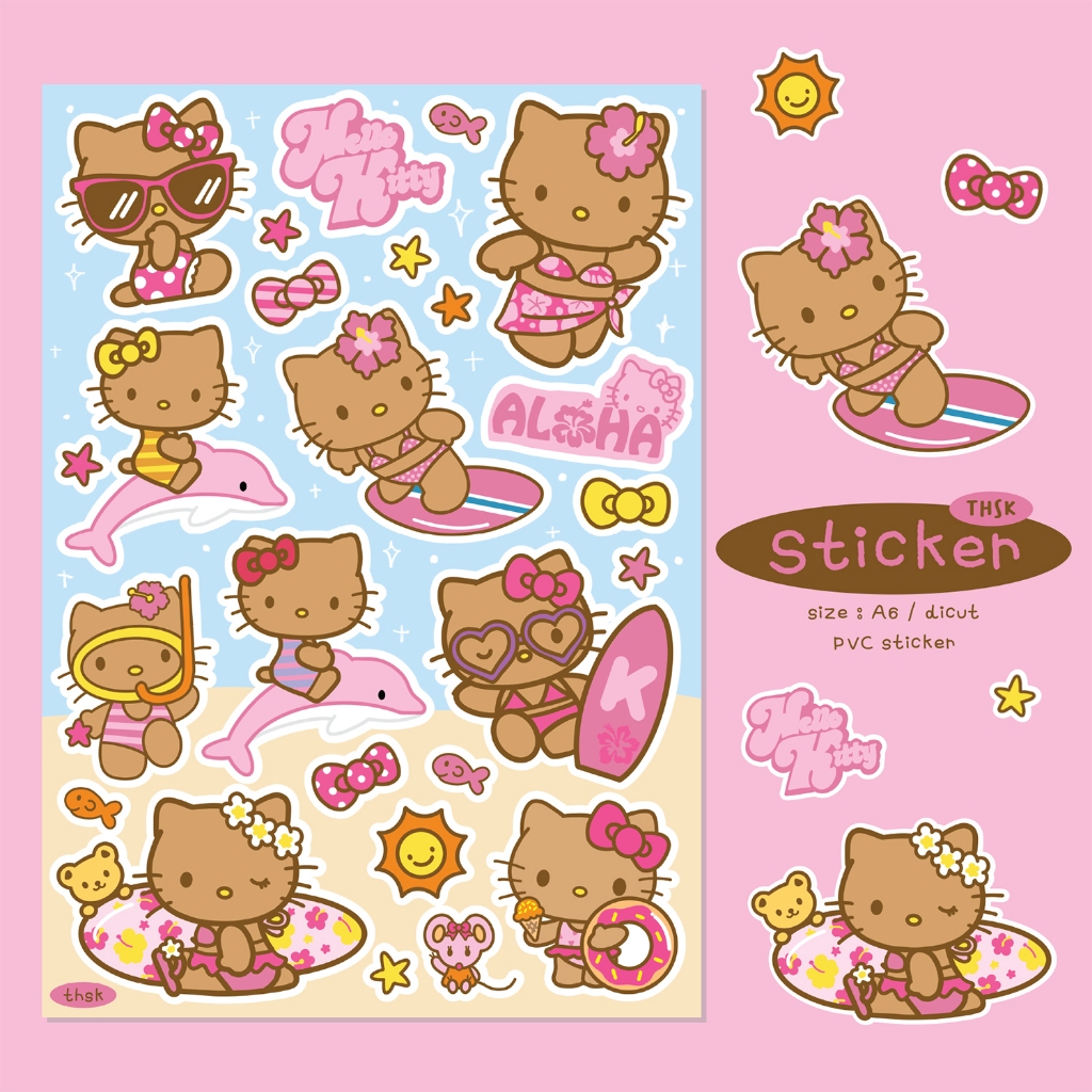 Kitty Aloha Sticker คิตตี้ผิวแทน สติ๊กเกอร์ A6
